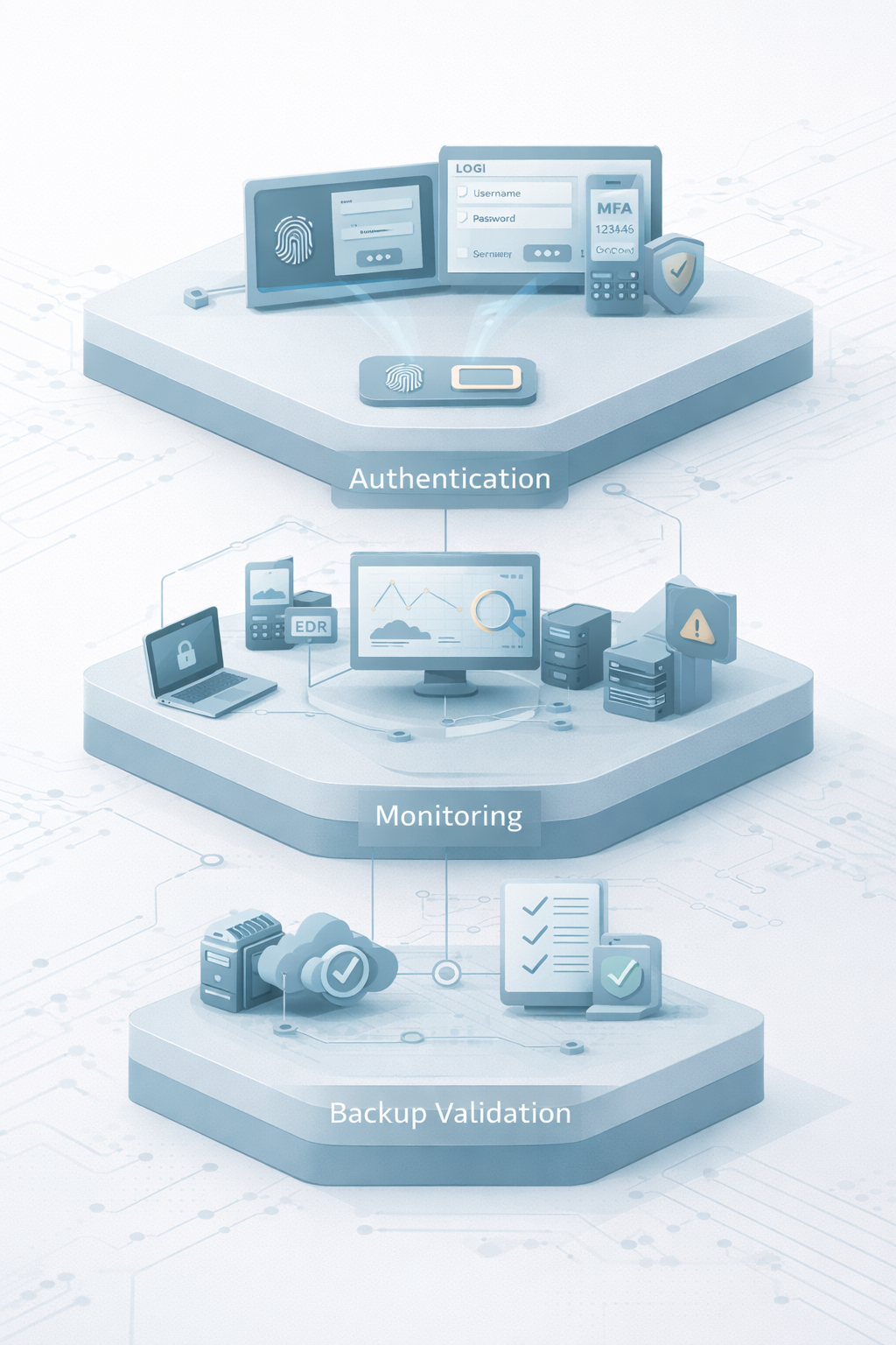 Cyber insurance questionnaire security controls including MFA EDR and backup validation architecture