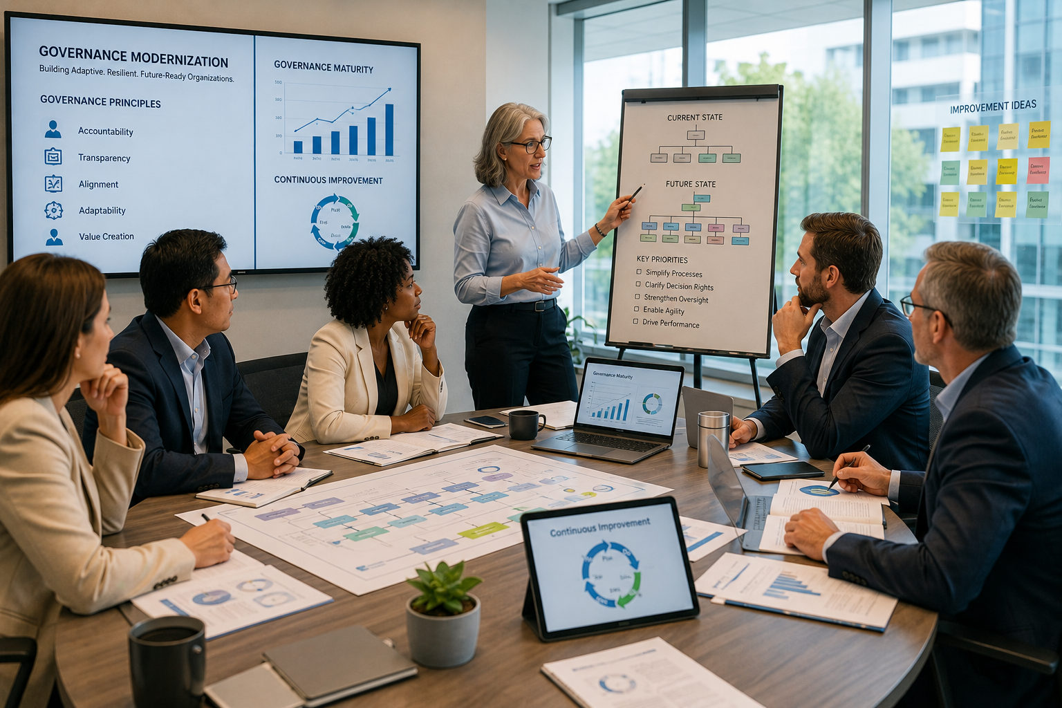 Leadership team using governance frameworks to enable faster organizational decision-making.